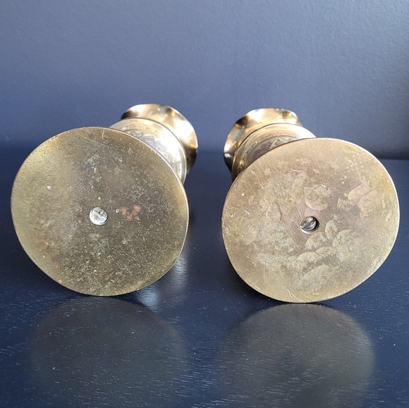 Vintage Ornate Brass Candlestick Candle Holders - Set of 2 Vase Shape Bases 6" - Picture 6 of 6